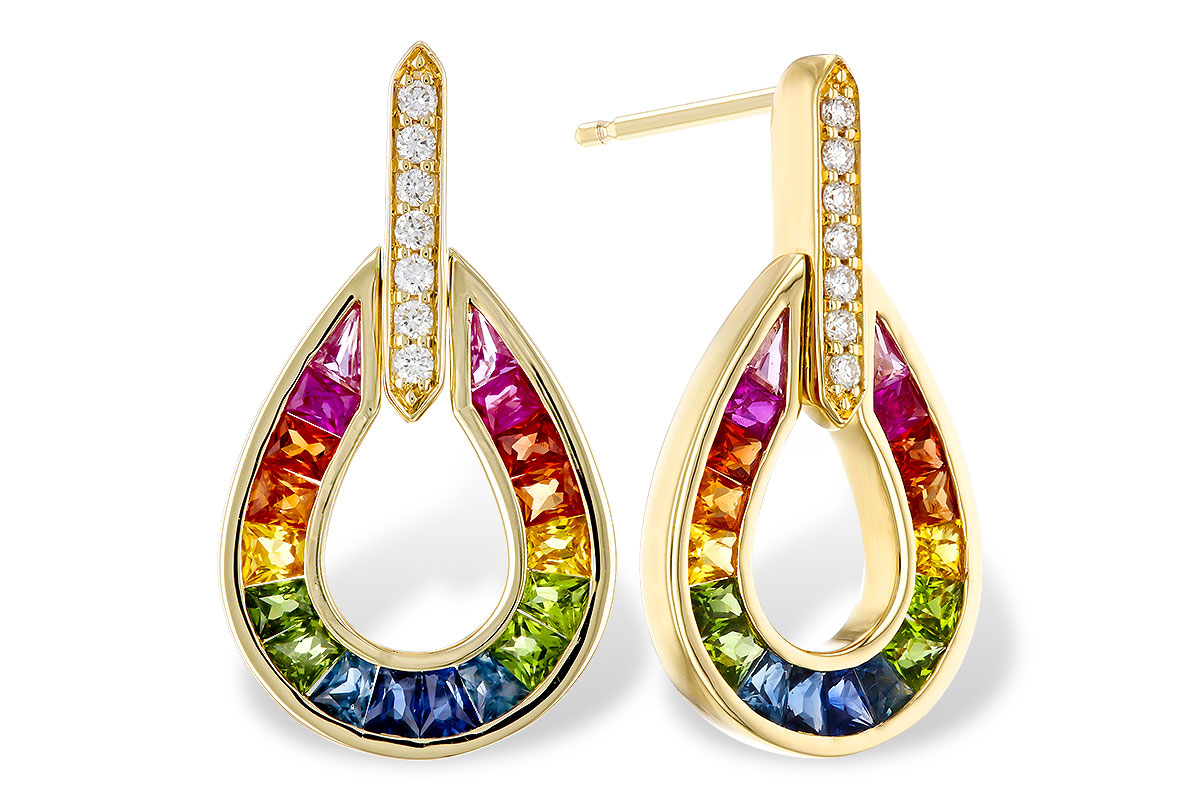 B320-76300: EARRINGS 1.18 MULTI-COLOR SAPP 1.25 TGW