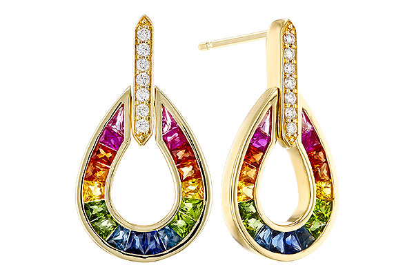 B320-76300: EARRINGS 1.18 MULTI-COLOR SAPP 1.25 TGW