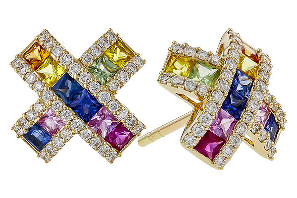 G320-76300: EARRINGS 1.00 MULTI-COLOR SAPPH 1.38 TGW