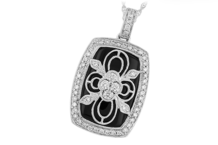 H229-90854: DIA & ONYX NECKLACE .38 TW